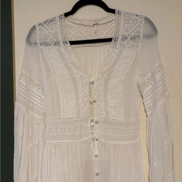 Free People Ivory Long Sleeve Lace Dress - Picture 2 of 5